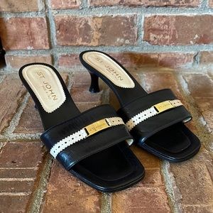 St. John Black Slide Kitten Heel Mules